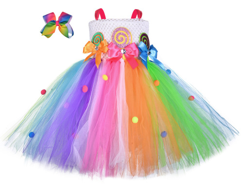 Girls jazz dance princess dress children's tutu skirt rainbow gauze candy dress candy lollipop princess dress wholesale