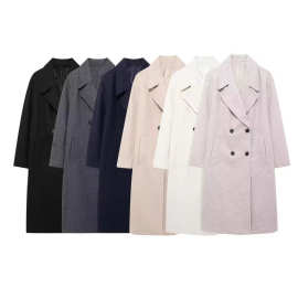 外贸2024秋冬新款女装街头保暖气质软质宽松大衣风衣外套女A35347