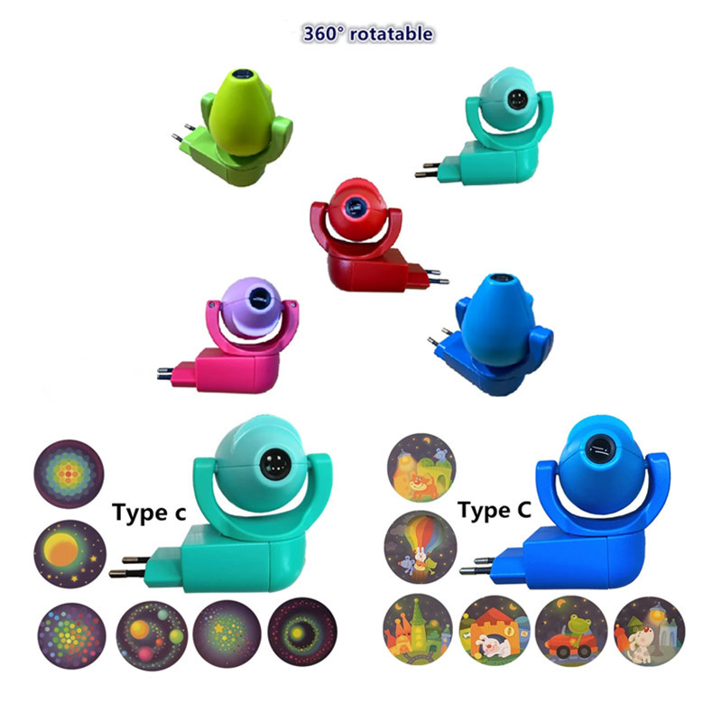 Comercio electrónico transfronterizo rosa luz del dormitorio de los niños control automático proyección LED luz de la noche de dibujos animados estándar europeo 220V