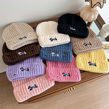 2025腊肠狗圈圈纱针织帽女秋冬季防风御寒显脸小保暖毛线帽女百搭