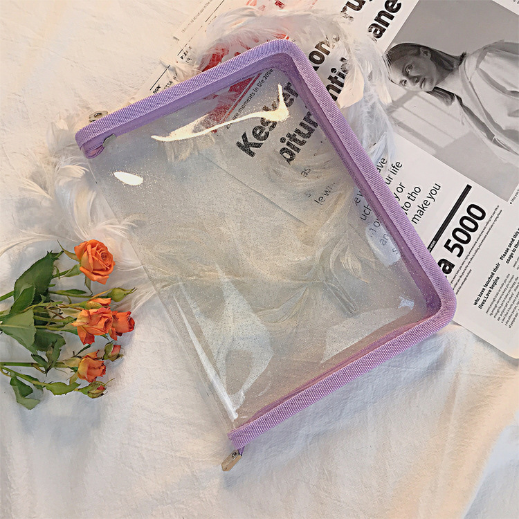 Fábrica al por mayor a5 bolsa de archivo de pvc transparente color ins cremallera bolsa de recarga bolsa de almacenamiento de material bolsa de almacenamiento de papelería
