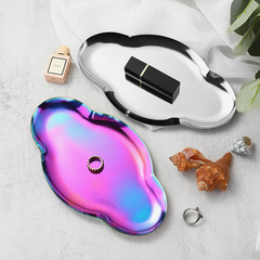 跨境高顏值創意托盤不鏽鋼輕奢金色托盤甜品盤咖啡托盤擺件