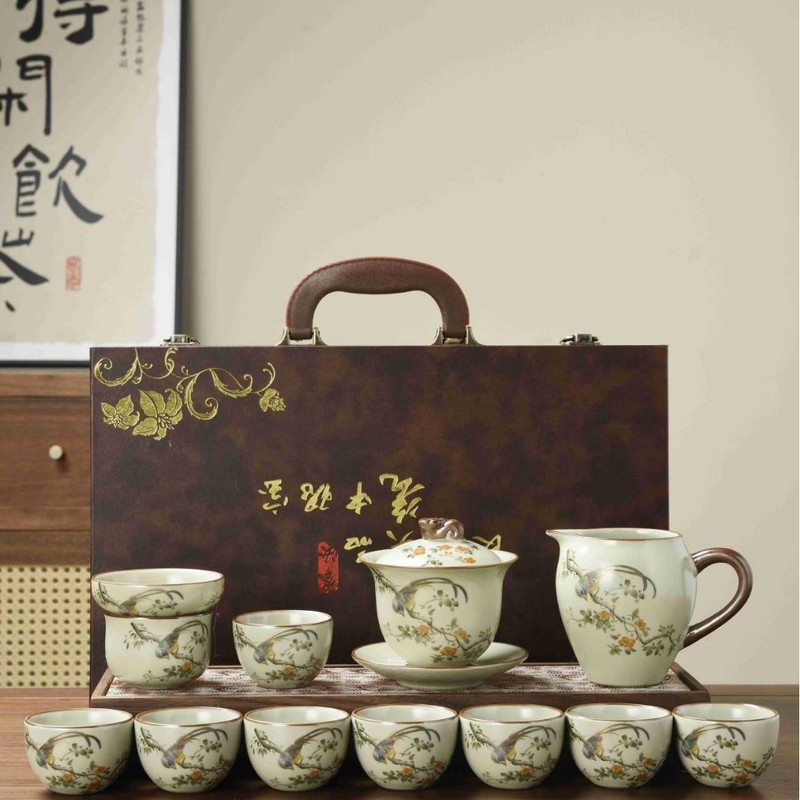 汝窑玫瑰盖碗礼盒装套装茶具茶壶茶杯商务伴手礼企业周年庆纪念批|undefined