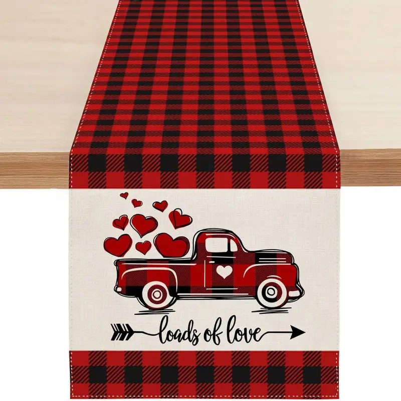 Camino de mesa de lino para el Día de San Valentín, mantel para mesa de comedor, sala de estar, interior y exterior, estilo nórdico, para mesa de café.