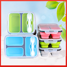 便携式硅胶饭盒旅行折叠饭盒野炊野餐用品压缩二格三格网红便当盒