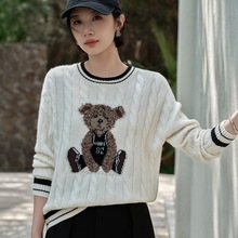 100%纯山羊绒女士圆领小熊时尚百搭休闲简约温柔风秋冬新款针织衫