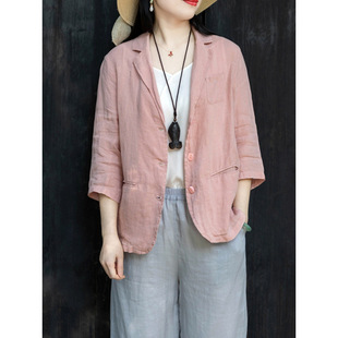 Discount Store Brand Export Women's Spring & Fall New Cotton and Linen Niche Retro Literary Style Casual Simple Suit Jacket
