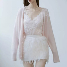 25早秋新款纯欲超仙蕾丝刺绣海马毛系列温柔羽毛浪漫甜美套装