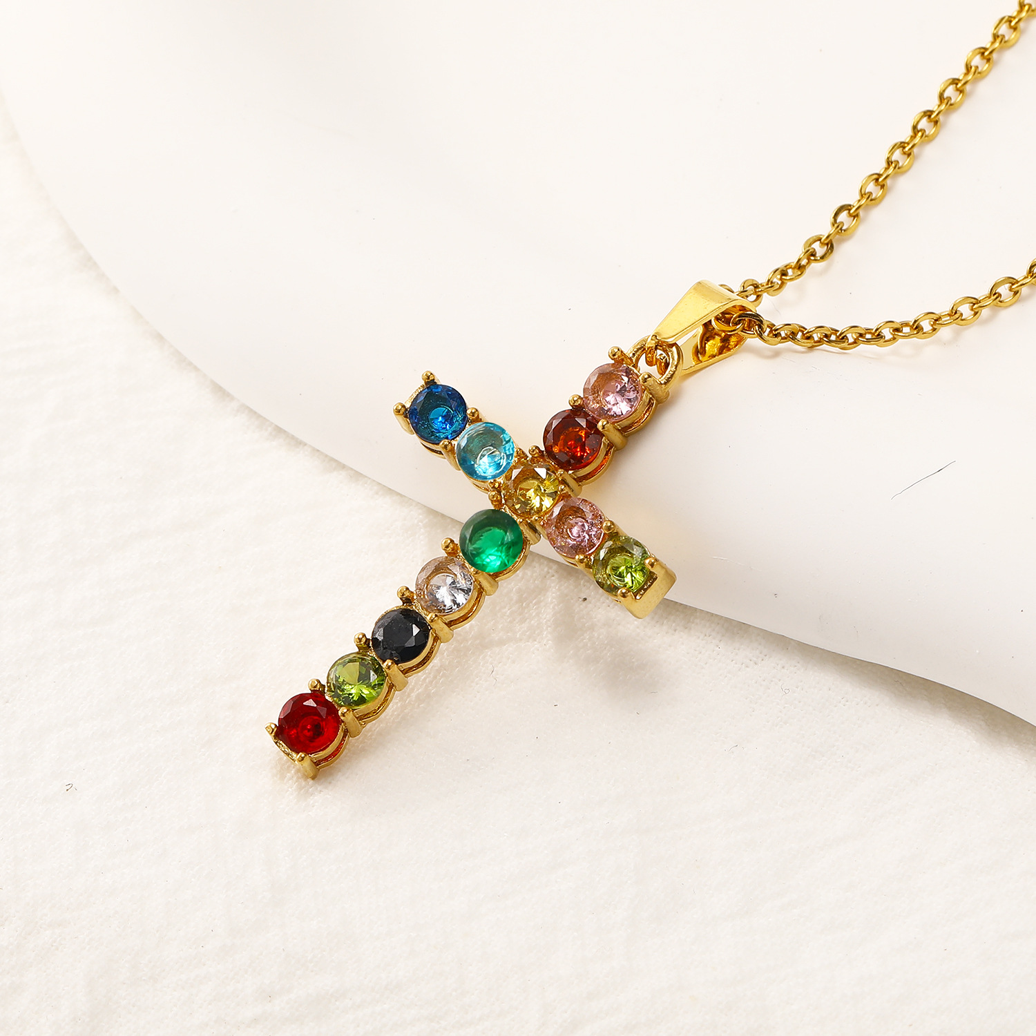 Χάλυβα Τιτανίου Κομψός Σταυρός Ηλεκτροπλασιασμός Ινλεί Ρηνανόστινο Κολιέ Κρεμαστής display picture 12