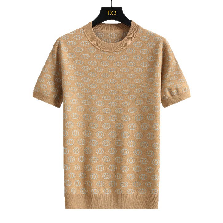 Camisas de punto de estilo antiguo camiseta de manga corta hombre impresa jacquard cuello redondo de negocios de hielo de verano fábrica transfronteriza al por mayor