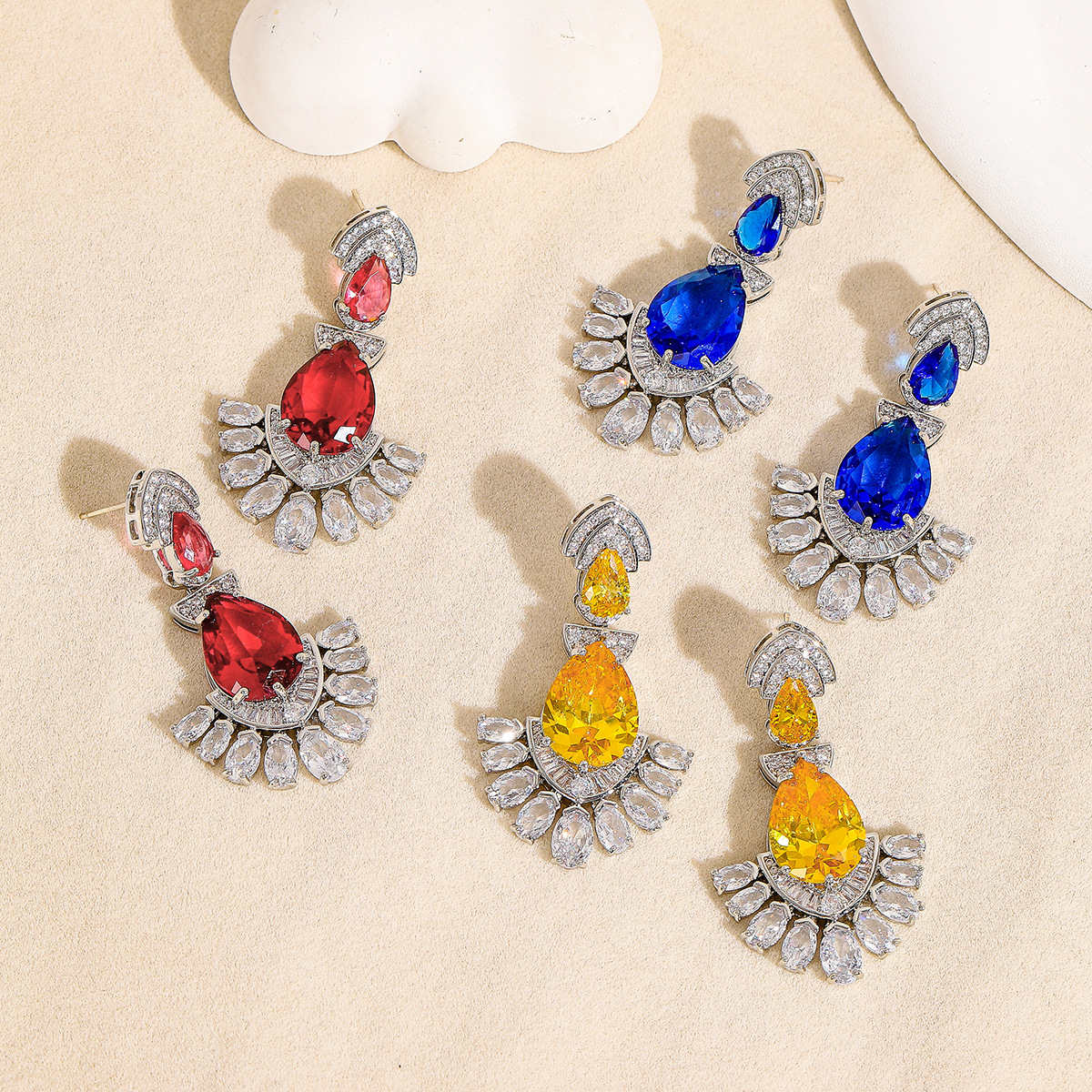 Elegant Drop Earrings With Colorful Zircon Geometric Design Silver_voghion.com