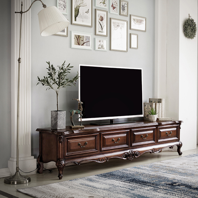 American-Style Tv Cabinet Solid Wood Living Room Home Coffee Table Set European-Style Small Apartment Retro Light Luxury Cabinet French Side Table