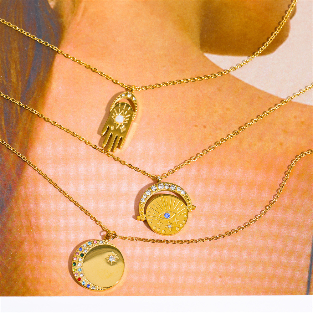 304 Stainless Steel Chain Material PVD Coated 18K Gold Plated Devil's Eye Oval 304 Stainless Steel Basic Modern Style Classic Style Waterproof Non Tarnish 304 Stainless Steel Pendant Necklace