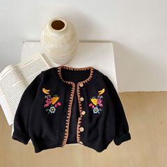 Ins 2023 Autumn/Winter New Men and Women Baby Infant Children Floral Embroidered Cotton Knit Long Sleeve Cardigan Jacket