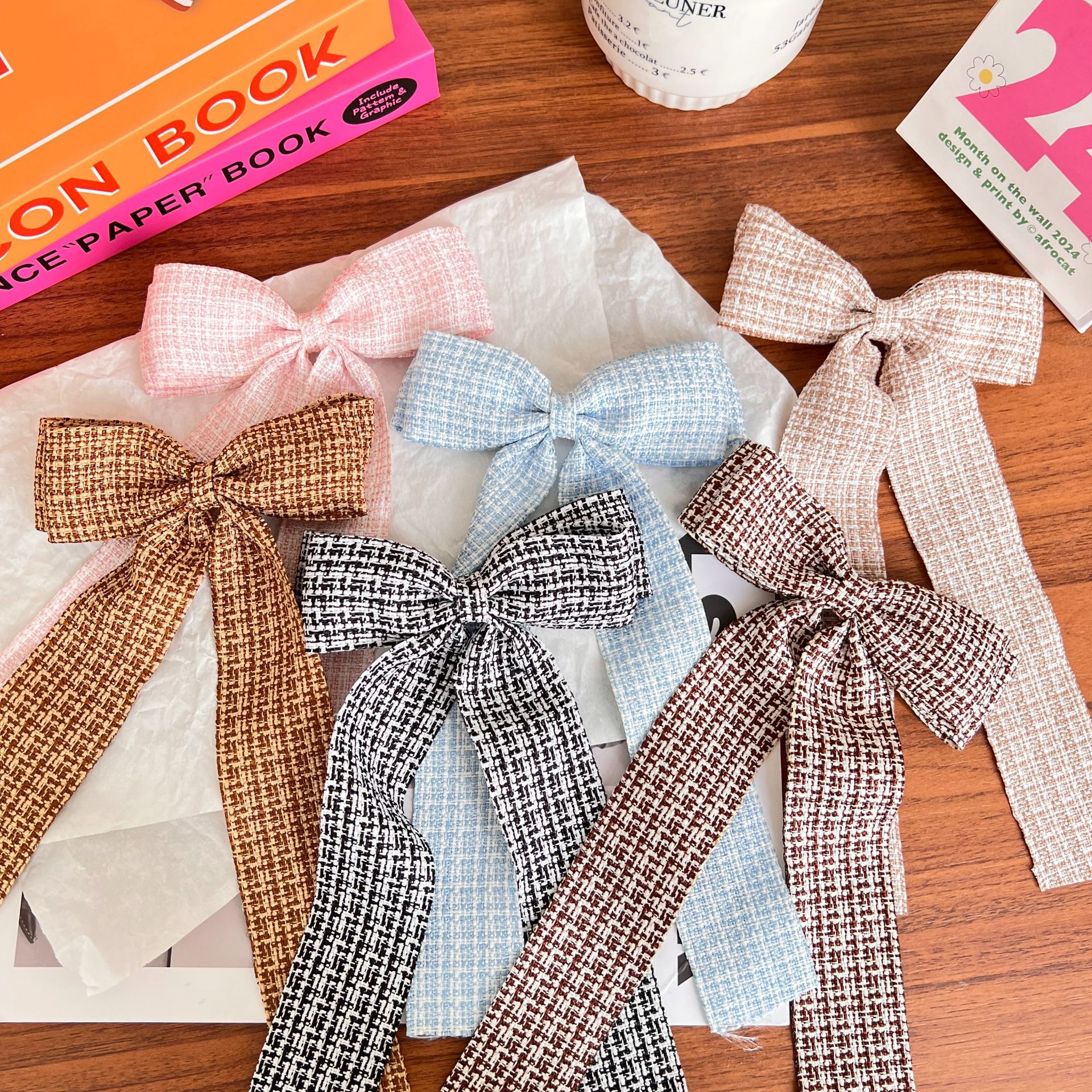 歐美跨境小香風飄帶蝴蝶結髮夾甜美布藝雙層鴨嘴夾後腦勺發卡頭飾