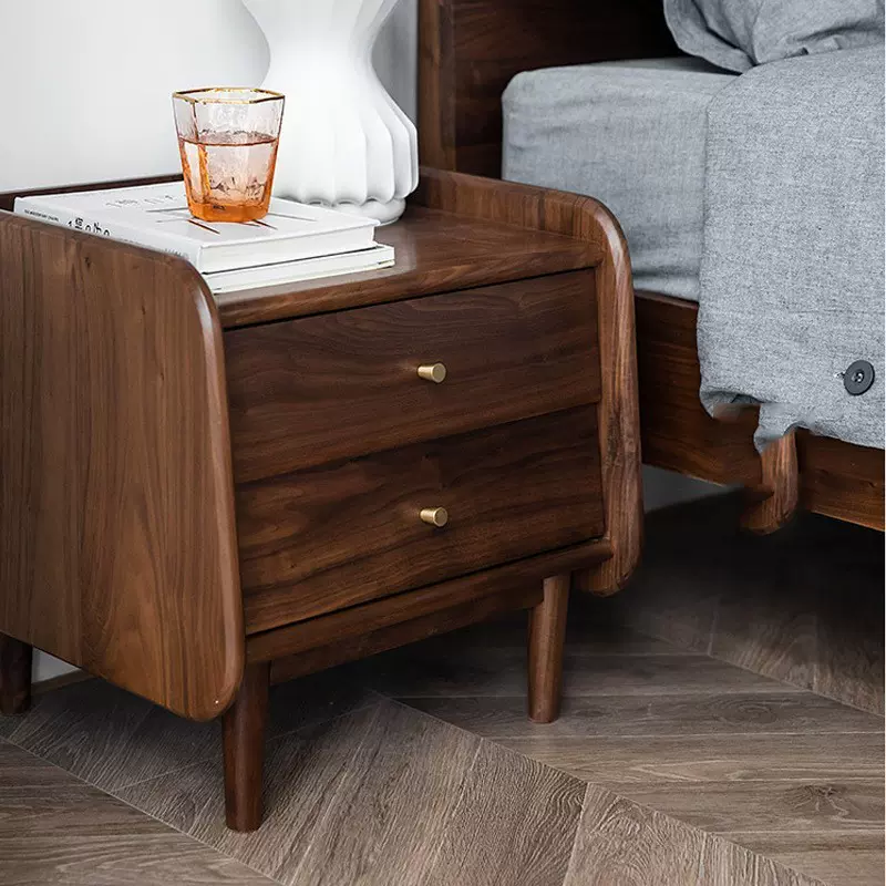 床头柜黑胡桃木北欧实木整装简约现代简约卧室家具