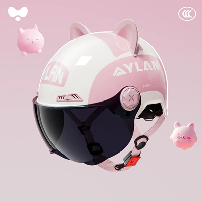 Factory Direct Sale of Yinglan Helmets 666, Large Floral Design for Women, Cute Ears, 3C Certified, Sun Protection, Electric Vehicle Half Helmet, Safety (Motosiklet kaskı (dəbilqə)) - peach-blossom-pink-cat-ear-sunglasses-short-lens-3c-certified-new-national-standard-class-a-one-size