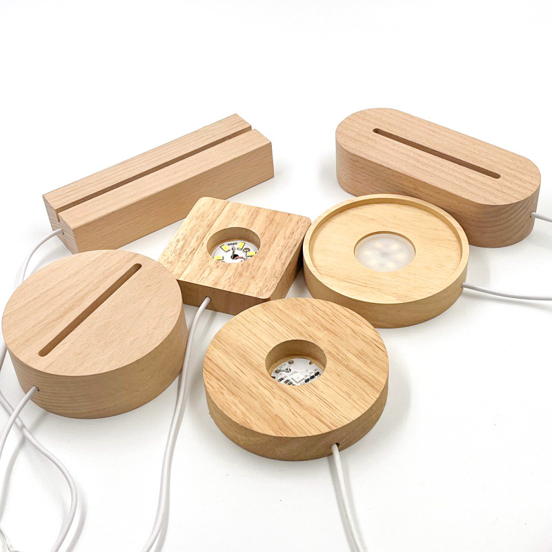 단단한 나무 빛나는 수정 구슬 기본 led 야간 조명 흰색 따뜻한 빛 라운드 램프 홀더 usb 플러그인 테이블 램프 5V