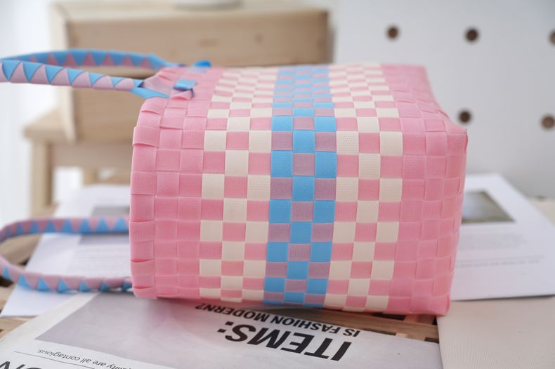 Weave Fashion Element Women's Cute Color Block Plaid PVC Shopping Bags