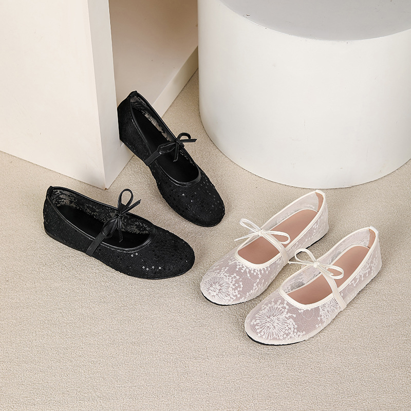 retro mesh Mary Jane shoes with a strap with bow flat