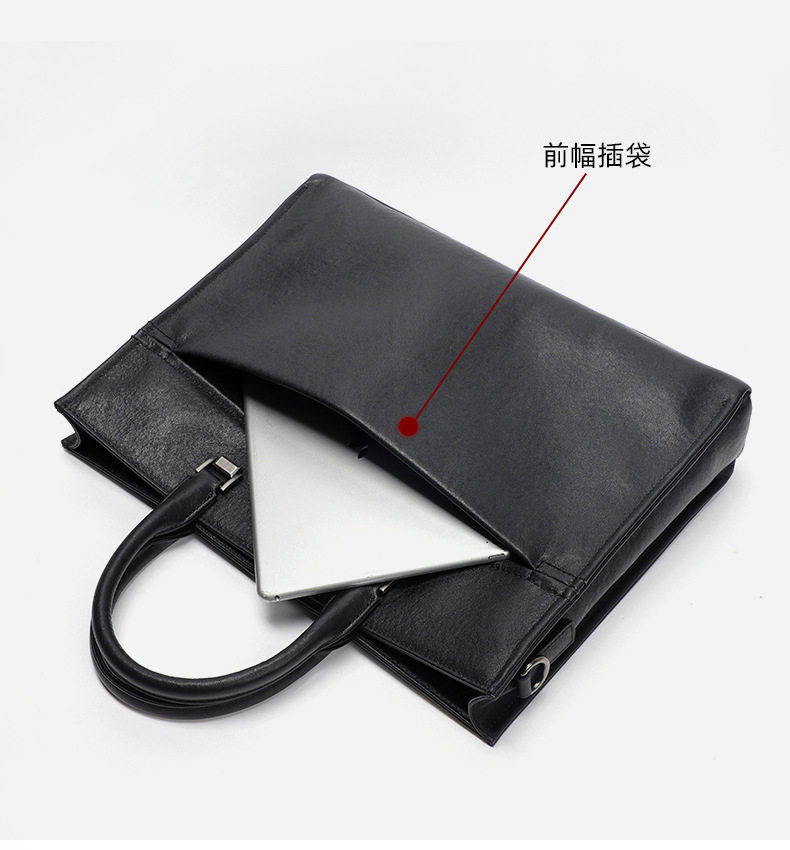 Túi xách tay công sở nam da bò lớp đầu, cặp đựng laptop 15.6 inch nhiều ngăn, 39×7×29 cm — Màu đen chi tiết 9