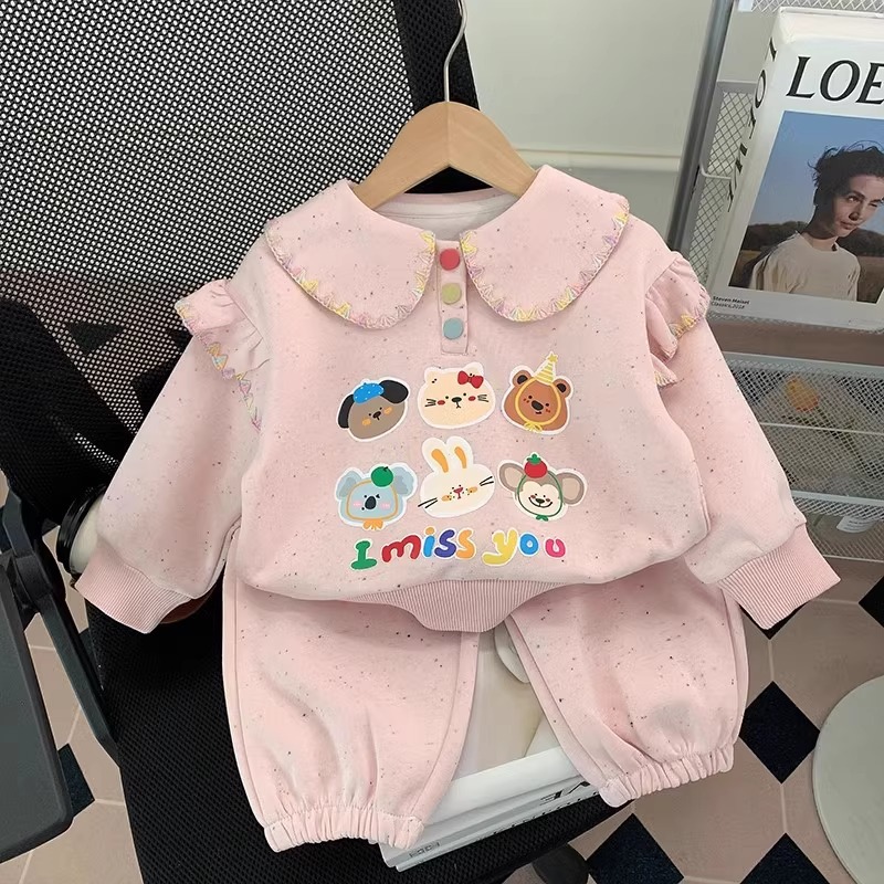 Girls' Spring Outfit Set 2025 New Style Children's Cartoon Fashionable Two-Piece Set Baby Spring and Autumn Casual
