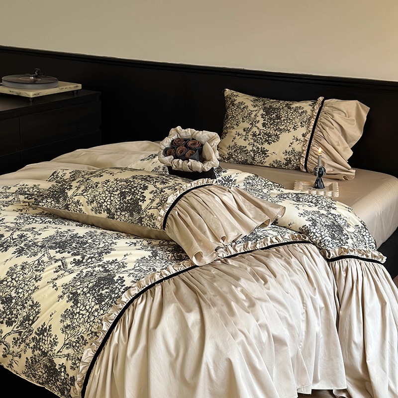 Conjunto de cama 4 peças estilo boho vintage francês_voghion.com