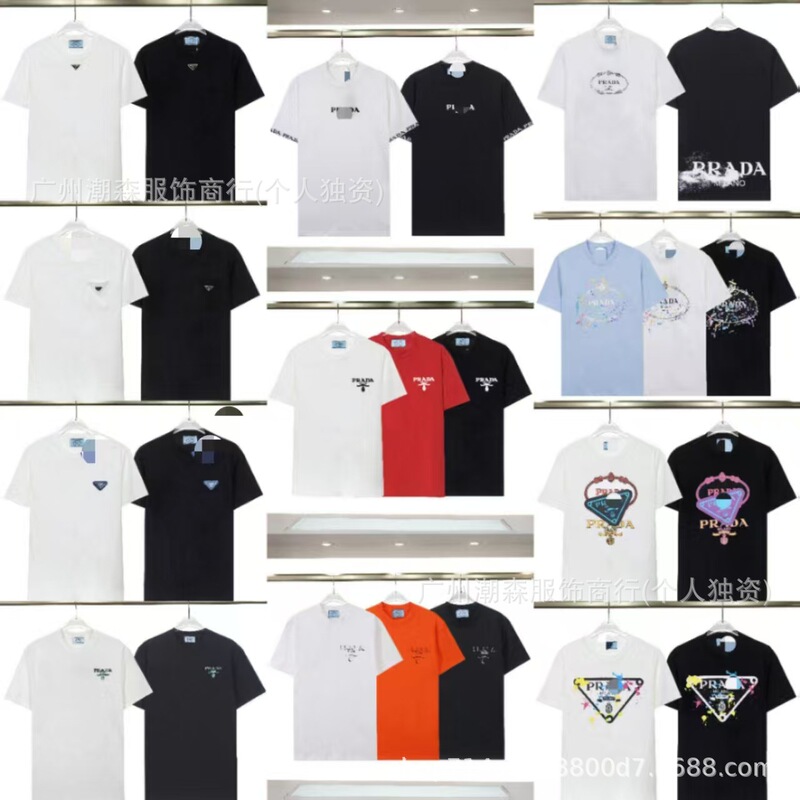 Cross-border High Version Pra Home PRA Short-sleeved Top Front and Back Letter Printed Unisex in stock Loose T-shirt