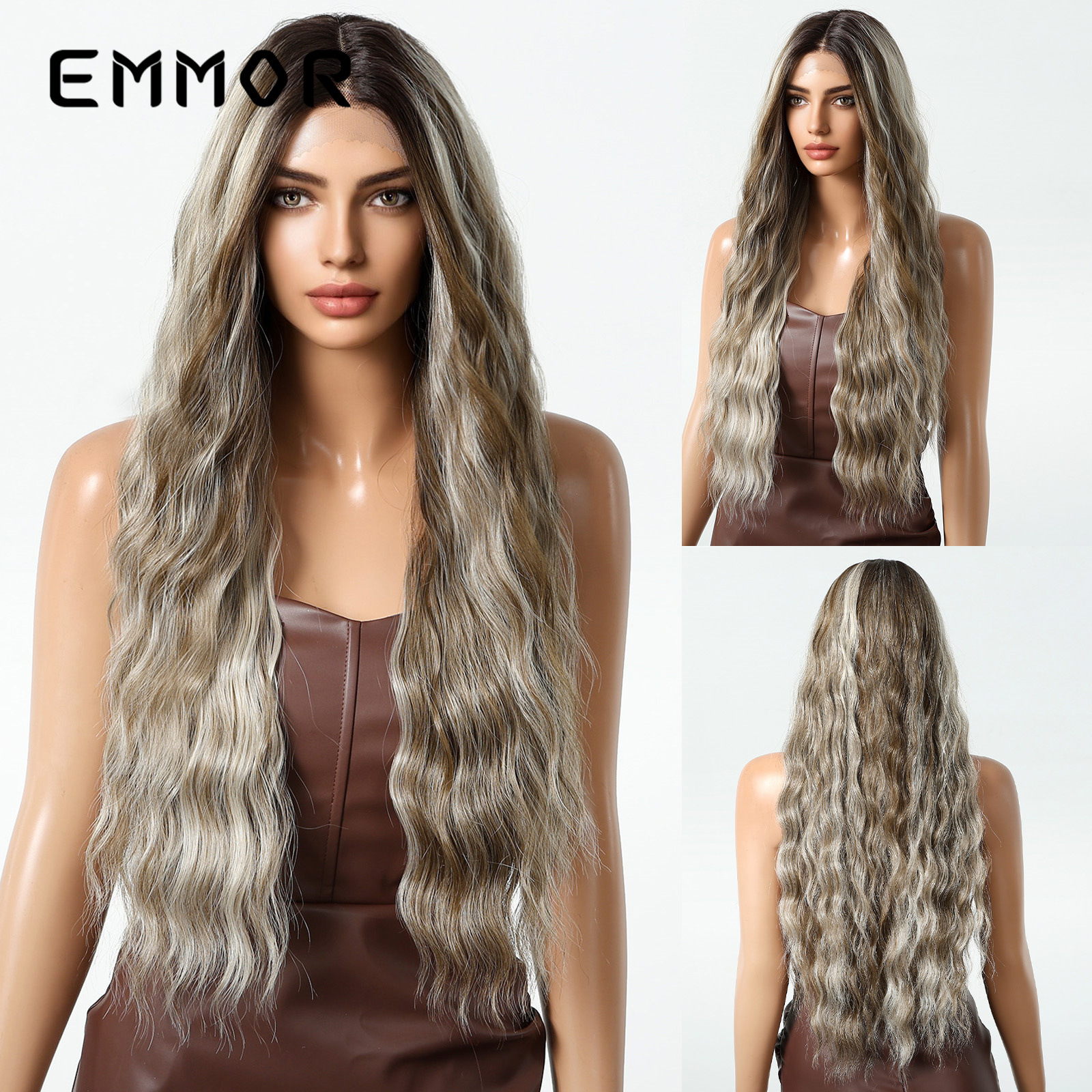 Nuevo producto gradiente gris color popular estilo europeo y americano 13*6 peluca de encaje de área grande costura libre transpirable y cómodo tocado