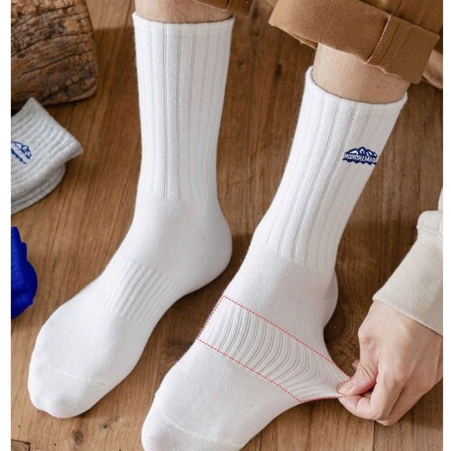 [Zhujiajiao Socks] Men's Autumn and Winter Thickening Warm Mid-Calf Socks Sweat Absorption Anti-Odor Letter Sports Socks Men's Long Socks 
