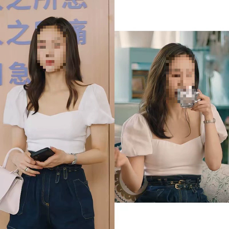 Долгосрочное наличие на складе, лето 2025 г., белая пышная рубашка с короткими рукавами в стиле Miss Sweet and Mr. Cold Wang Zi Yun Meng Haotian.