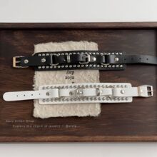 亚文化个性时尚pu皮铆钉手环饰品休闲复古朋克暗黑嘻哈手链男女潮