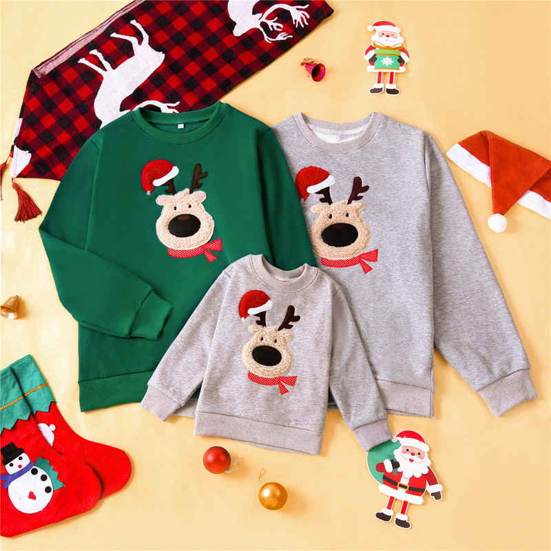 クリスマスの鹿の親子服冬服の新型の衛衣一家三四口とベルベットの家庭セットの国境を越えた供給源|undefined
