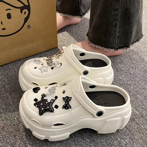 Women's New Summer Trend Hole Shoes, Fashionable Loafers with Outdoor Wear, Height Increasing, Anti-Slip, Durable Beach Hole Shoes