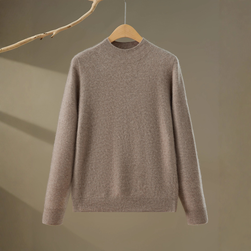 100% Cashmere Knitwear Women's Half Turtleneck Pullover One-Line Ready-To-Wear Knitwear Bottoming Knitwear Pure Color Simple Knitwear Classic