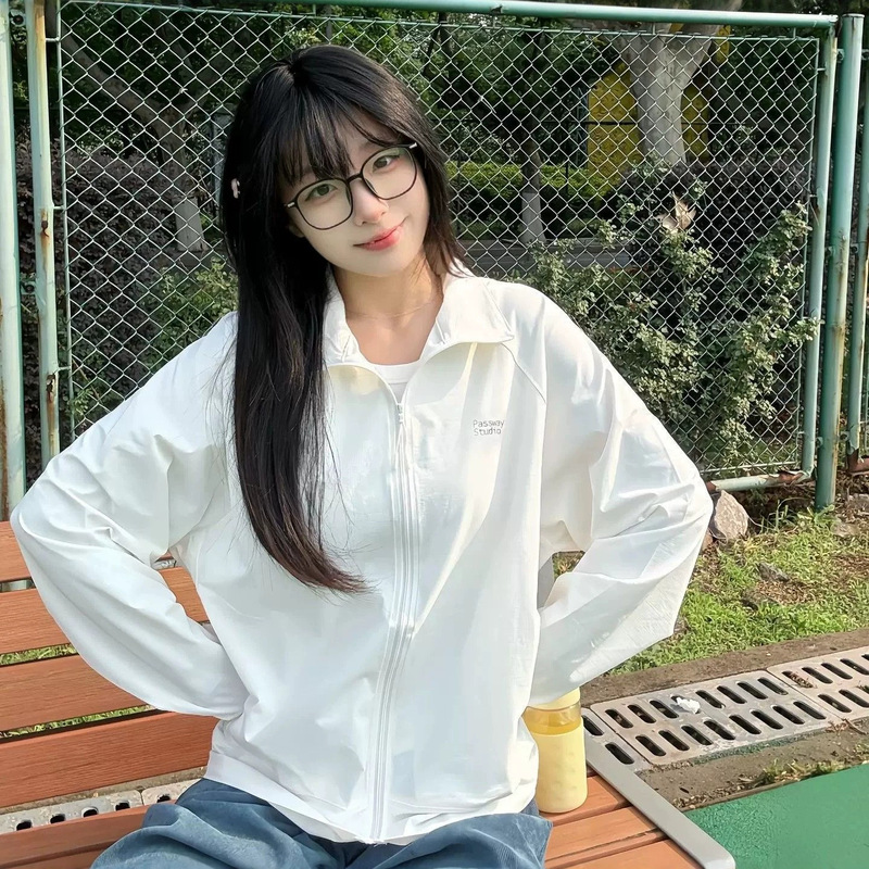 Sweet and Cool Stand-Up Collar White Sun Protection Clothing, Korean Style Summer New Lightweight Breathable Sun Protection Shirt, Long-Sleeved Jacket