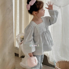 Baby Girl Spring and Autumn Lace Edge Doll Shirt Sweet Top Shirt - 52277