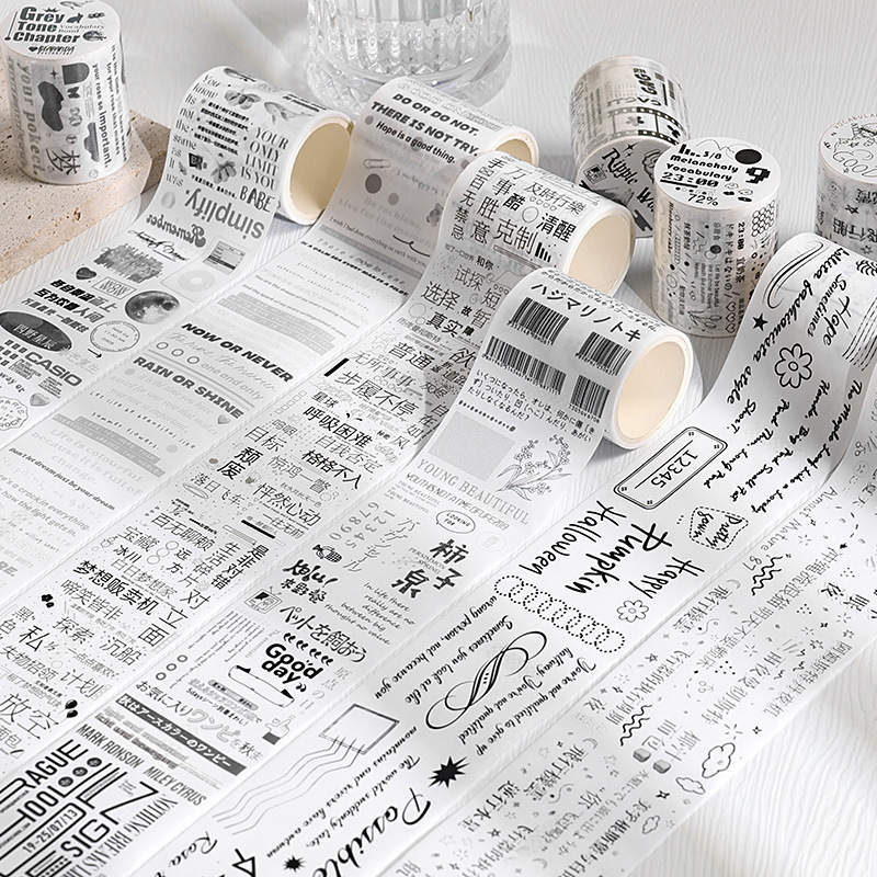 Lazos de vocabulario y rollos de cinta adhesiva diarios pegatinas paisajísticas transfronterizas de texto chino e inglés cinta adhesiva contable