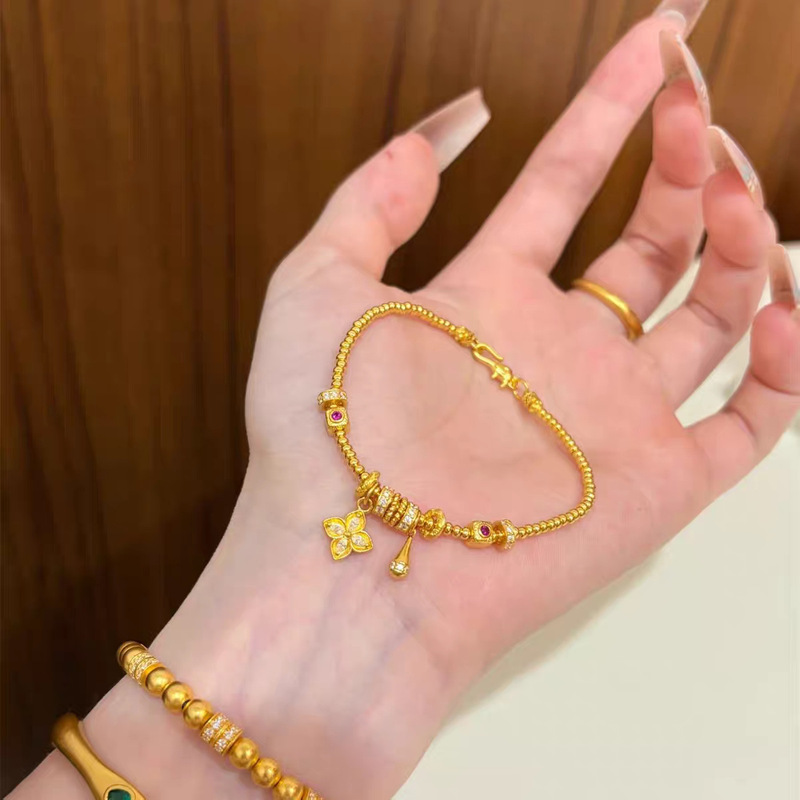 沙金饰品仿真金四叶草水滴金珠手链女轻奢高级感久不掉色手饰批发|undefined