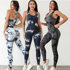 European and American all-in-one fitness sports suit for women autumn and winter breathable yoga clothes tight elastic sexy beautiful back jumpsuit