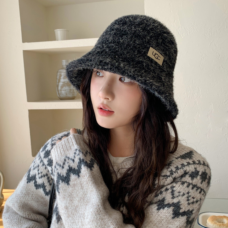 秋冬季帽子女仿水貂绒字母渔夫帽日系毛绒保暖帽加厚百搭时尚盆帽|undefined