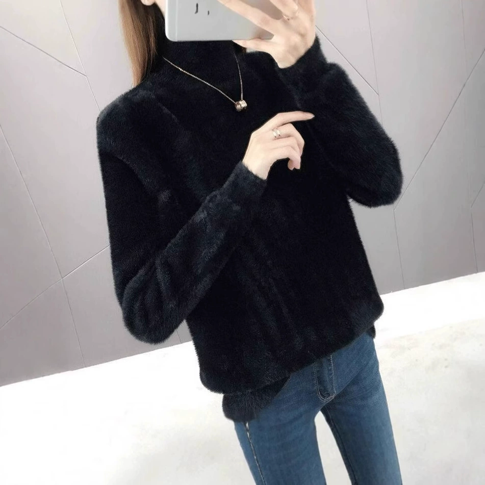 Половина высокого воротника сплошной цветной свитер женский нижний свитер чувство дизайна высокого уровня новый пуловер толстый трикотаж топ модная девушка