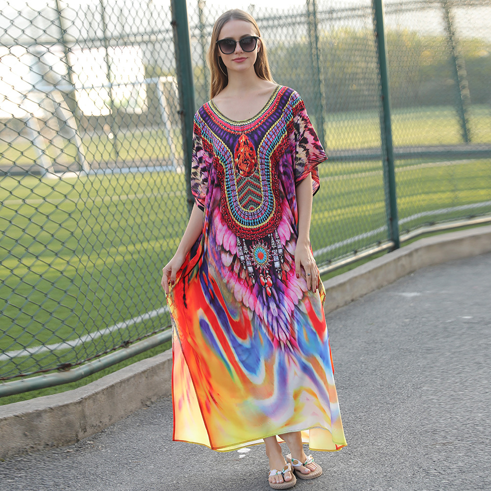 Blusa de playa europea y americana de secado rápido impreso junto al mar ropa de protección solar suelta traje de vacaciones bikini traje de baño blusa 5D13