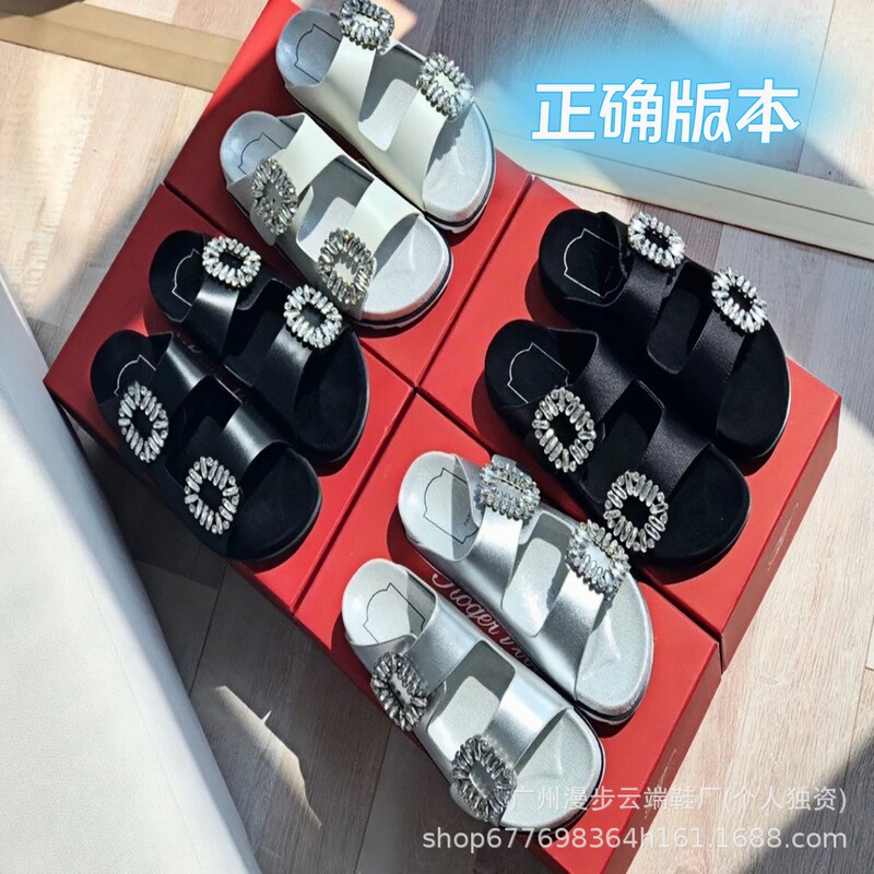 Rv Square Rhinestone Double Buckle Outdoor Slippers for Women 2026 Summer New Versatile Non-Slip Comfortable Sandals for Daily Commuting