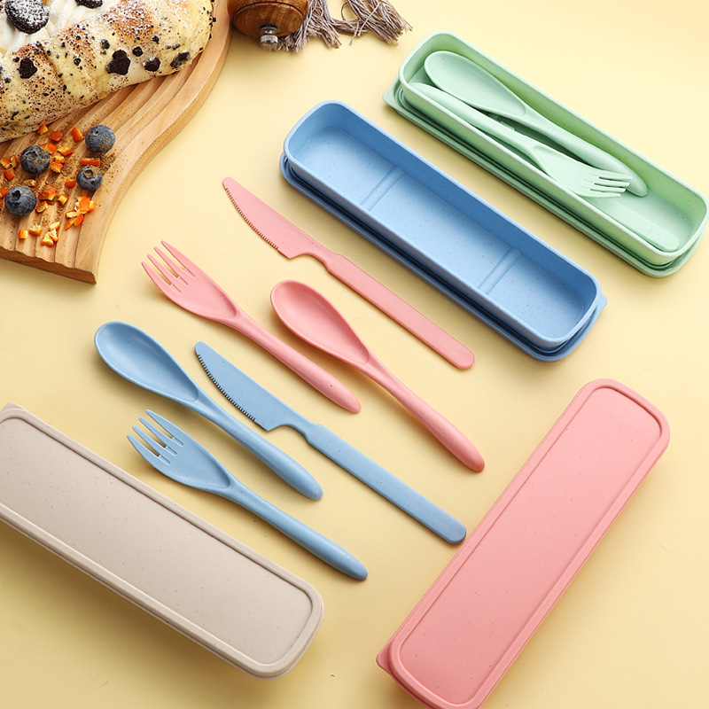 Amazon Tableware suit Outdoor Travel Wheat Straw Knife and Fork Spoon Children's Student Household Portable Three-piece Set Amazon Tableware suit Outdoor Travel Wheat Straw Knife and Fork Spoon Children's Student Household Portable Three-piece Set