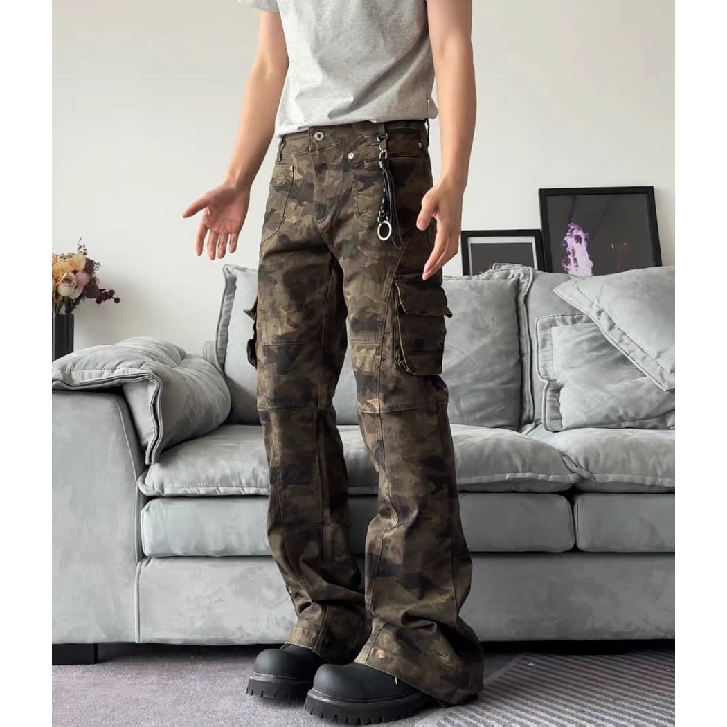 Men's Clothing Retro Camo Cargo Pants For Men & Women - Slim Fit Multi-Pocket Military Tactical Jogger Pants With Flared Leg_mkmklike.com