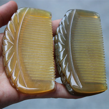 牛角梳子雕花梳半圆牦牛角梳小半月便携包包梳纹理牛角梳便携梳