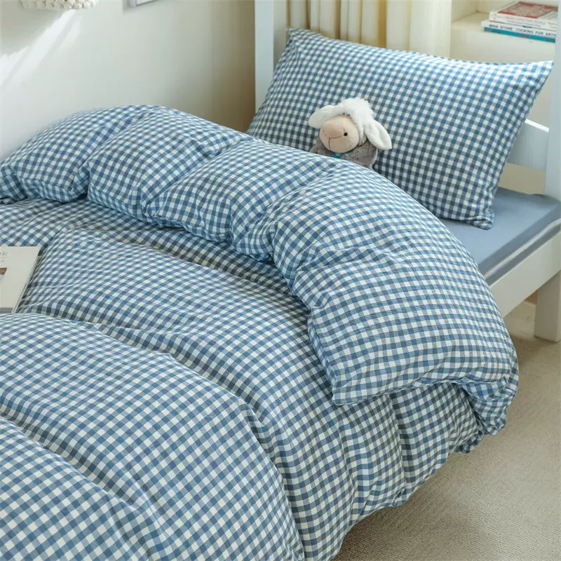 新款A类全棉色织水洗棉学生宿舍三件套纯棉床单被套床上用品批发