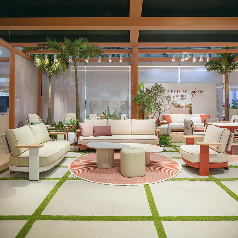 Sofá de tejido de cuerda al aire libre, diseño de terraza de jardín al aire libre, mobiliario de ocio, casa de patio, combinación de sofá de aleación de aluminio image 2