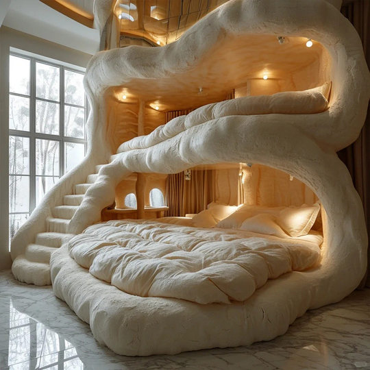 Family, Who Knows? Designer's Popular Cream-Style Children's Bunk Bed, Fabric Bed for Photo Check-In